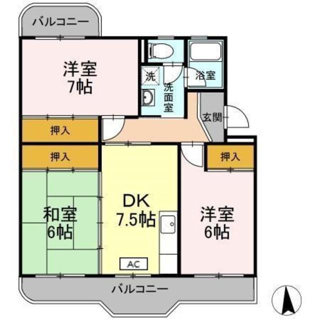 クリエートハイム竹原(3DK/3階)の間取り写真