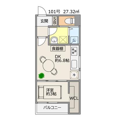 TRIOVE JR久留米アクシス(1DK/1階)の間取り写真