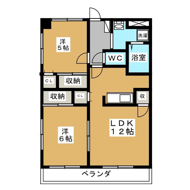 サンライズ朝倉(2LDK/2階)の間取り写真