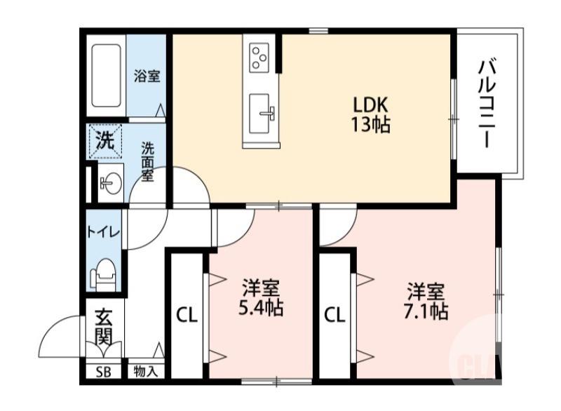 マルベリー堺東(2LDK/1階)の間取り写真