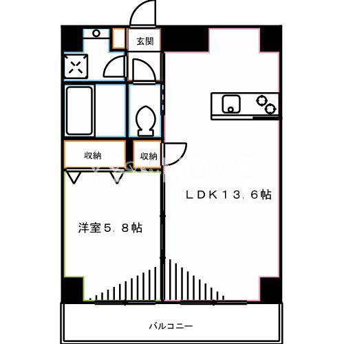 グランパルク小金井(1LDK/2階)の間取り写真