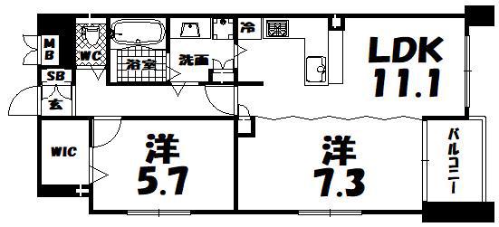 シルフィード本町東(2LDK/7階)の間取り写真