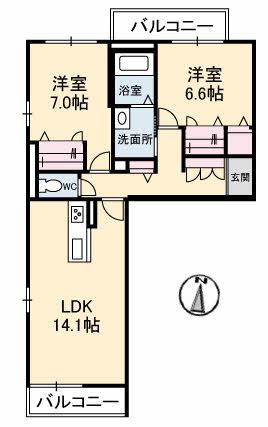 ジュモーレ(2LDK/3階)の間取り写真