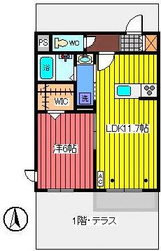 プランドール岸町(1LDK/1階)の間取り写真