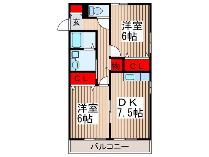 ルフレS(2DK/1階)の間取り写真