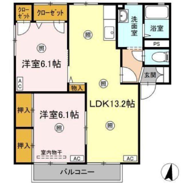 ラシェット エムザ A棟(2LDK/2階)の間取り写真