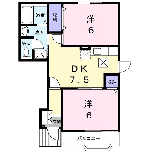 ソレアードI(2DK/1階)の間取り写真