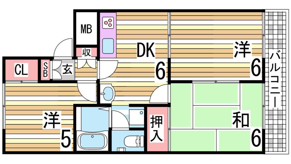 ビラ名谷(3DK/1階)の間取り写真