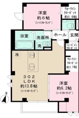 東京メトロ南北線 麻布十番駅 徒歩8分 5階建 築1年(2LDK/4階)の間取り写真