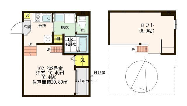 ライトブレス(1K/2階)の間取り写真
