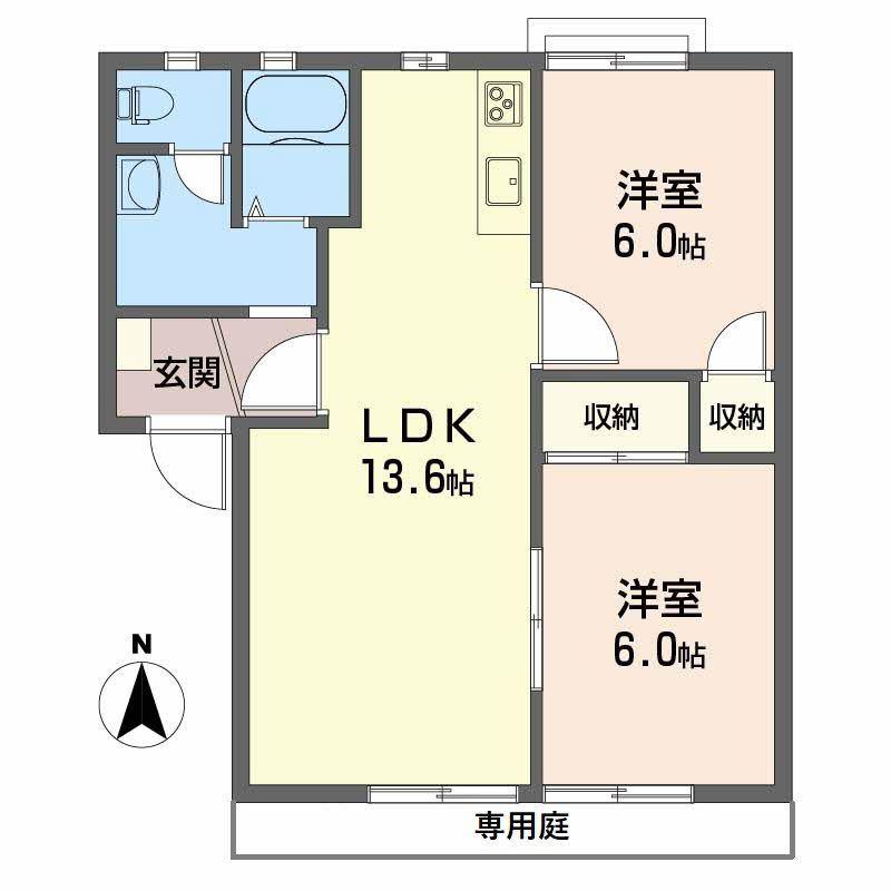 ハイランド玉尾(2LDK/1階)の間取り写真