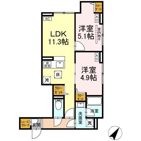 セレスティア下丸子(2LDK/1階)の間取り写真