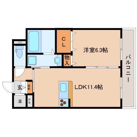 シャーメゾン北小路(1LDK/2階)の間取り写真