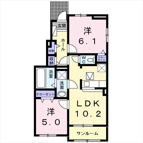 第7レジデンス朝日 B(2LDK/1階)の間取り写真