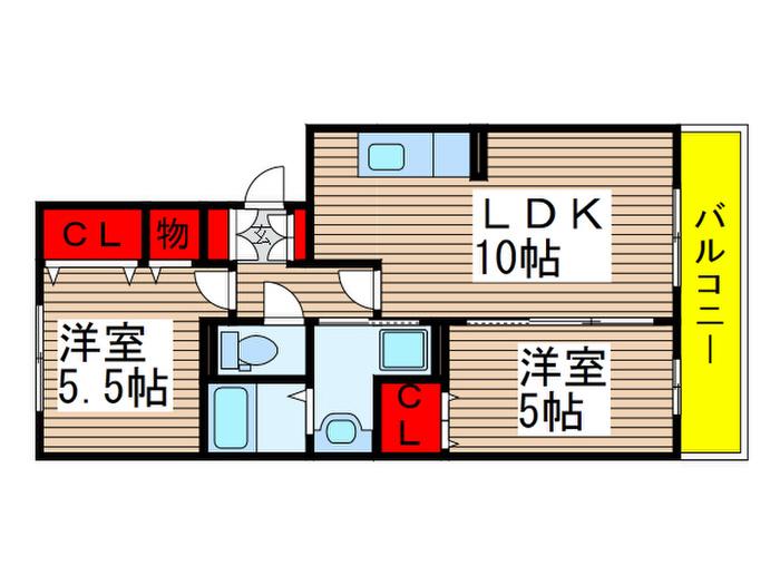 ヴィオラ フィオーレ(2LDK/3階)の間取り写真