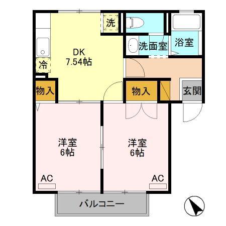 ドリアンコーポ(2DK/1階)の間取り写真