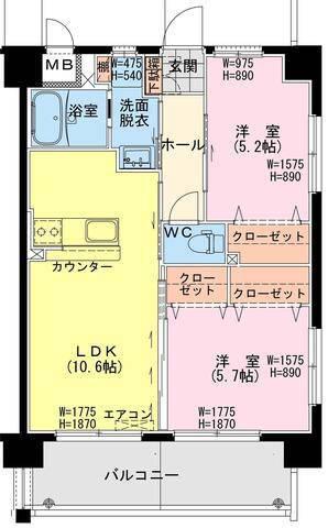 サンライズ北小路(2LDK/7階)の間取り写真