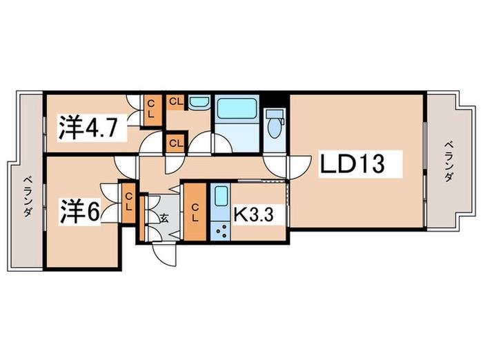 コモンヒルズ安針台山の手5番館(2LDK/3階)の間取り写真