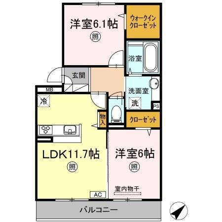 シャイン クレヴィア C棟(2LDK/3階)の間取り写真