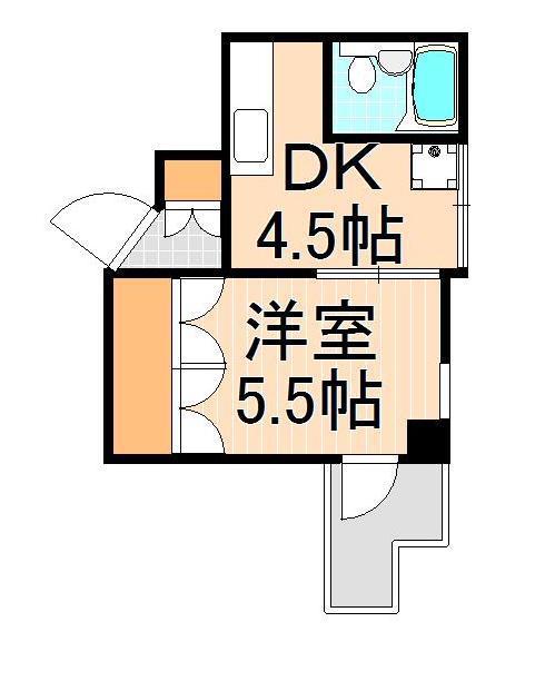 リフレックスナカネI(1DK/5階)の間取り写真