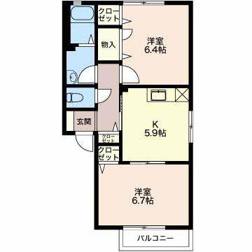 シャンテ II(2K/1階)の間取り写真