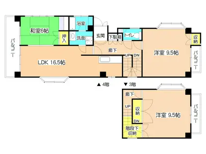 ジュエル城西(3LDK/4階)の間取り写真