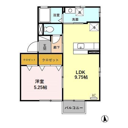 モアコート禅B(1LDK/2階)の間取り写真