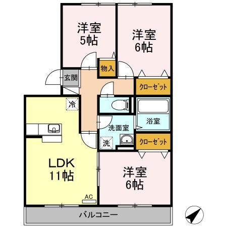 リビングタウン美里(3LDK/3階)の間取り写真
