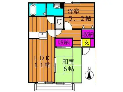 ビアン連島E棟(2LDK/2階)の間取り写真