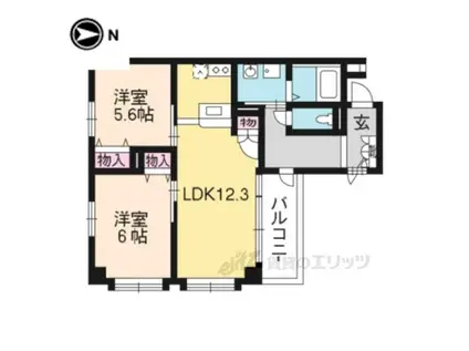 COMODO御所南(2LDK/3階)の間取り写真