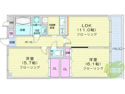 グレース高橋D(2LDK/3階)の間取り写真