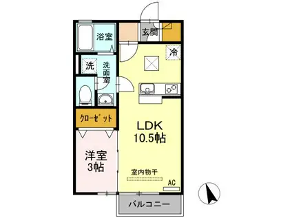 リビングタウン伏石II(1LDK/1階)の間取り写真