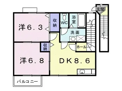 シャン・デ・ソレイユ(2DK/2階)の間取り写真