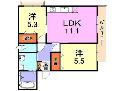 ベイコート島上(2LDK/3階)の間取り写真