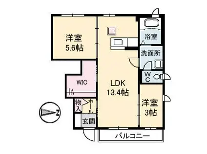 シャーメゾンフルール(2LDK/1階)の間取り写真