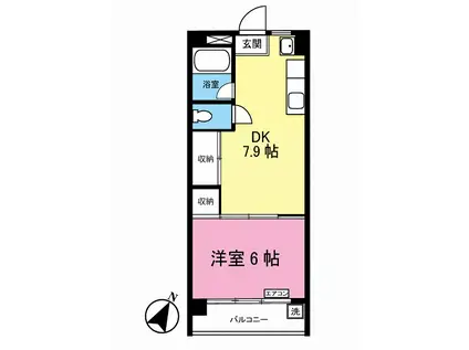 花園ビル(1DK/6階)の間取り写真