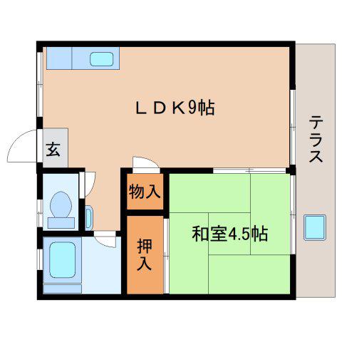 鳩マンション(1LDK/2階)の間取り写真