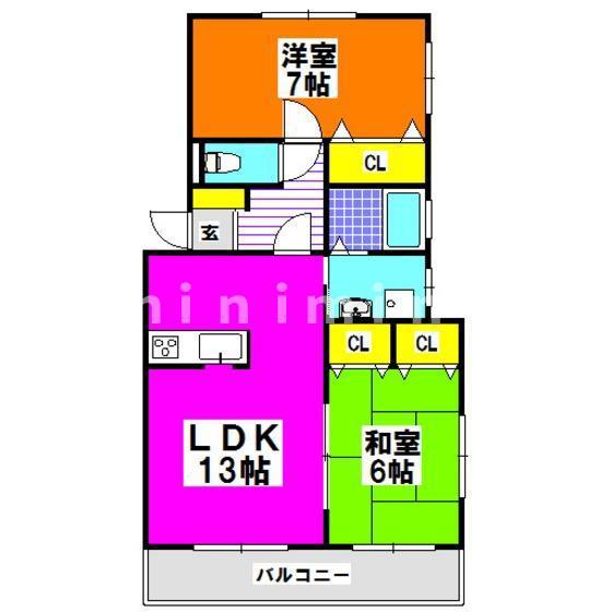 ワコーハイツ(2LDK/2階)の間取り写真