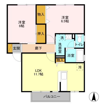 ラフランス和貴 I201(2LDK/2階)の間取り写真
