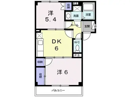 ドリームキャッスル(2DK/2階)の間取り写真
