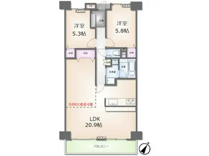 自治医大アーバンコンフォート(2LDK/5階)の間取り写真