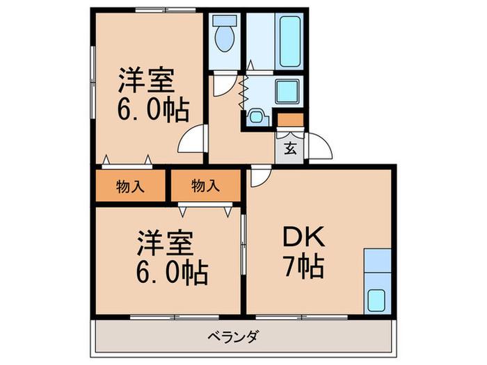 ビッグバレーA棟(2DK/1階)の間取り写真