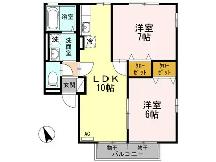 サスティナブル イースト(2LDK/2階)の間取り写真