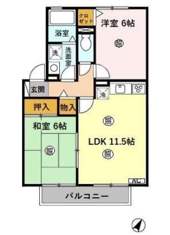 クレールメゾンB(2LDK/2階)の間取り写真