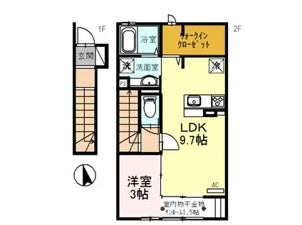 ハピラインふくい 鯖江駅 徒歩14分 2階建 築8年(1LDK/2階)の間取り写真