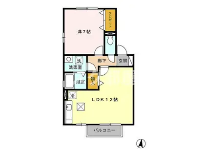 グランモア和田 A(1LDK/1階)の間取り写真