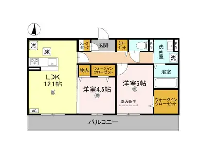 近鉄奈良線 新大宮駅 徒歩20分 3階建 築1年(2LDK/2階)の間取り写真