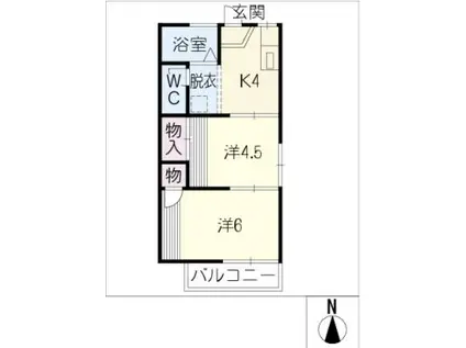 コーポパイナリー(2K/1階)の間取り写真