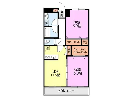 RESIDENCE HILL イースト河渡(2LDK/2階)の間取り写真