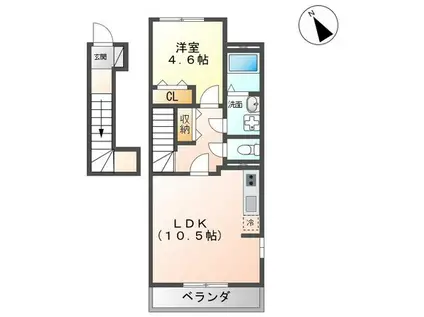 エバーグリーン籠田(1LDK/2階)の間取り写真